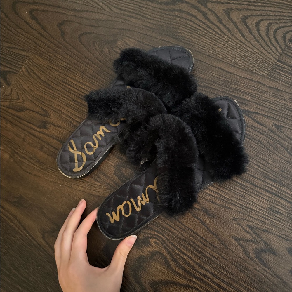 Sam Edelman Black Fuzzy Slippers